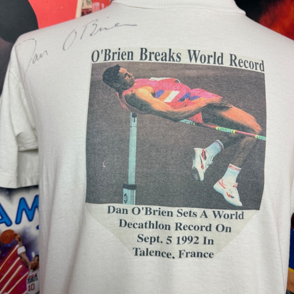 Vintage 90s Dan O'Brien Olympics Decathlon World Record T Shirt Sz Large - Picture 2 of 5